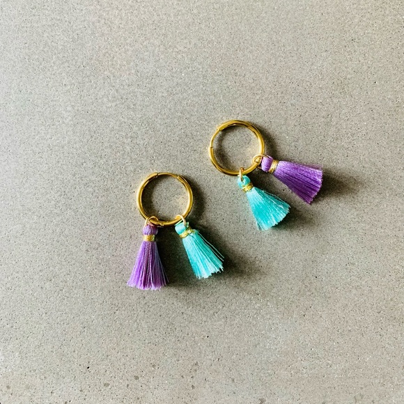 Fringe Tassel Earrings - lavender and mint - Picture 1 of 7